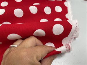 Poplin - rød med STORE hvide bomber (Rasmus Klump)